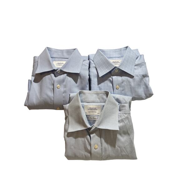 Charles Tyrwhitt Lot of 3 Men Size 16/33in Blue Plaid Non Iron Classic Fit Shirt - Picture 1 of 15